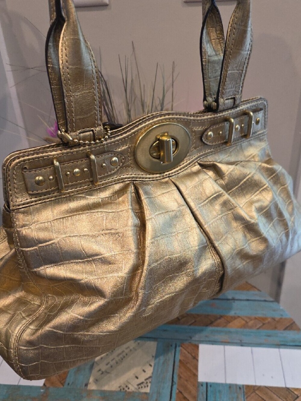 Coach Gold Metallic Garnet Satchel - Picture 11 of 11
